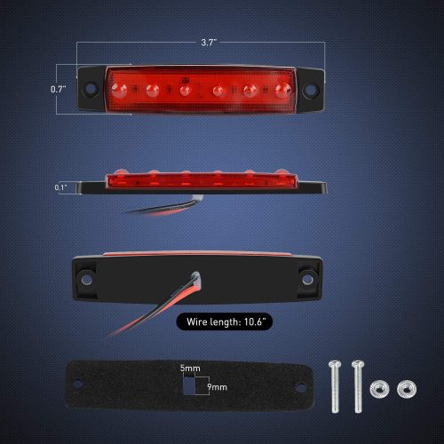 10 PCS Amber Red 3.8” 6 LED Amber Side Marker Light Indicator Light Rear side Marker Light for Truck Trailer RV Cab Boat Bus Lorry LED Marker Light Clearance Light