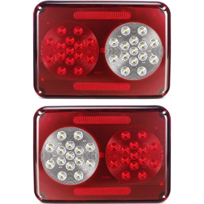 2Pcs Double Led Trailer Tail Lights with Stop Turn Tail Backup Reverse Lights 30 LED Horizontal Mount/Vertical Mount, Surface Mount RV Double Led Taillights, RV Double Led Tail Lights