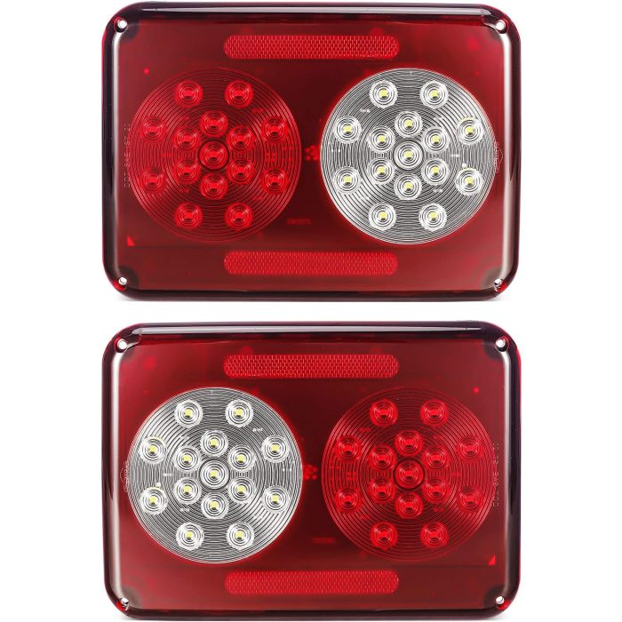 2Pcs Double Led Trailer Tail Lights with Stop Turn Tail Backup Reverse Lights 30 LED Horizontal Mount/Vertical Mount, Surface Mount RV Double Led Taillights, RV Double Led Tail Lights