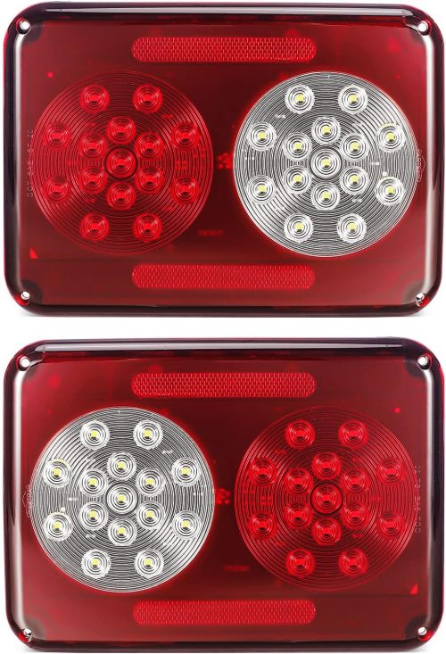 2Pcs Double Led Trailer Tail Lights with Stop Turn Tail Backup Reverse Lights 30 LED Horizontal Mount/Vertical Mount, Surface Mount RV Double Led Taillights, RV Double Led Tail Lights