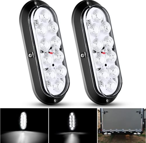 6" Oval White LED Trailer Tail Lights Surface Mount 2PCS 10 LED Waterproof Reverse Back Up Trailer Lights for Truck RV Boat Bus Lorry Camper Van Caravan