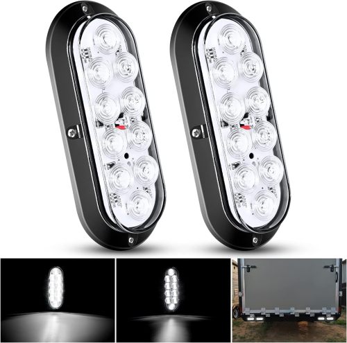 6" Oval White LED Trailer Tail Lights Surface Mount 2PCS 10 LED Waterproof Reverse Back Up Trailer Lights for Truck RV Boat Bus Lorry Camper Van Caravan