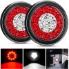 2PCS 4" Round Red White LED Trailer Tail Lights 16LEDs w/Flush Mount Grommets Waterproof Stop Brake Running Reverse Light for Trucks Trailer RV