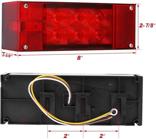 2PCS 12V LED Submersible Low Profile Rectangular Trailer Lights, Tail Stop Turn Running Lights Kit, Sealed for Boat Trailer Truck Marine