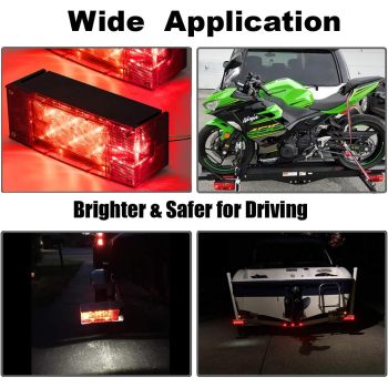 2PCS 12V LED Submersible Low Profile Rectangular Trailer Lights, Tail Stop Turn Running Lights Kit, Sealed for Boat Trailer Truck Marine