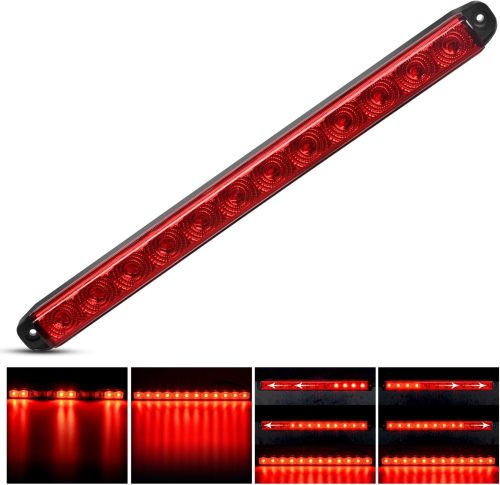 LED Trailer Light Bar 16Inch 12 LED Red Running Brake Sequential Turn Signals Tail Light Waterproof Rear Maker ID Bar for 12V Trailer Boat Truck RV