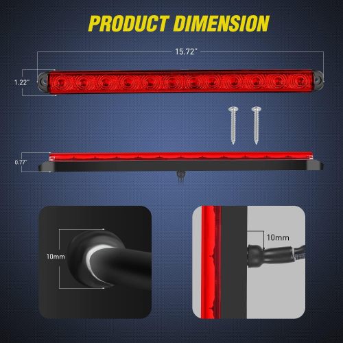 LED Trailer Light Bar 16Inch 12 LED Red Running Brake Sequential Turn Signals Tail Light Waterproof Rear Maker ID Bar for 12V Trailer Boat Truck RV