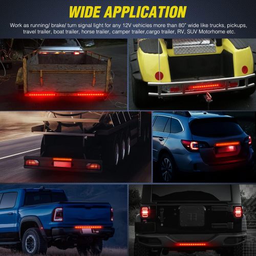 LED Trailer Light Bar 16Inch 12 LED Red Running Brake Sequential Turn Signals Tail Light Waterproof Rear Maker ID Bar for 12V Trailer Boat Truck RV