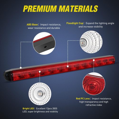 LED Trailer Light Bar 16Inch 12 LED Red Running Brake Sequential Turn Signals Tail Light Waterproof Rear Maker ID Bar for 12V Trailer Boat Truck RV