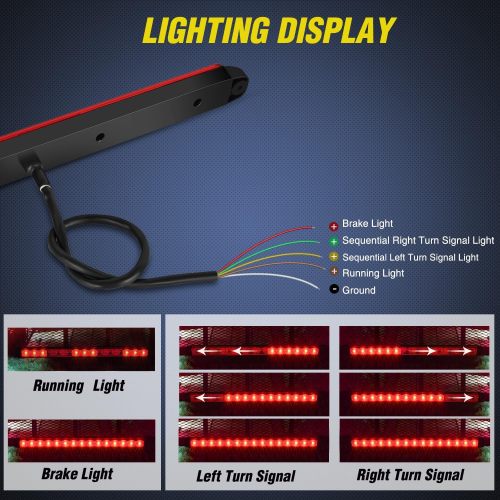 LED Trailer Light Bar 16Inch 12 LED Red Running Brake Sequential Turn Signals Tail Light Waterproof Rear Maker ID Bar for 12V Trailer Boat Truck RV