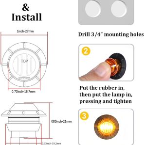 10x 3/4 in' Round LED Clearence Light Front Rear Side Marker Indicators Light for Truck Car Bus Trailer Van Caravan Boat, Taillight Brake Stop Lamp (12V, Red+Amber)