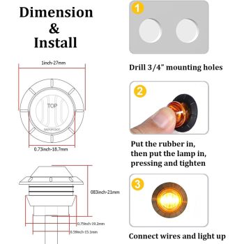 10x 3/4 in' Round LED Clearence Light Front Rear Side Marker Indicators Light for Truck Car Bus Trailer Van Caravan Boat, Taillight Brake Stop Lamp (12V, Red+Amber)