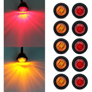10x 3/4 in' Round LED Clearence Light Front Rear Side Marker Indicators Light for Truck Car Bus Trailer Van Caravan Boat, Taillight Brake Stop Lamp (12V, Red+Amber)