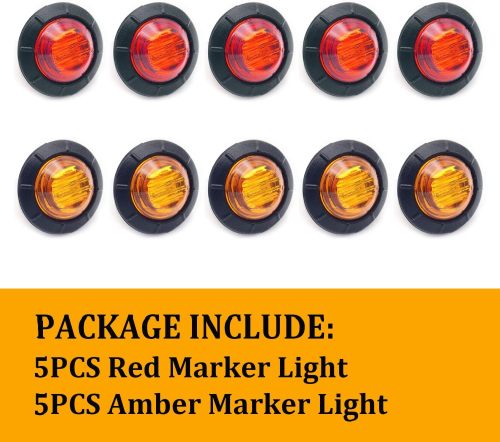 10x 3/4 in' Round LED Clearence Light Front Rear Side Marker Indicators Light for Truck Car Bus Trailer Van Caravan Boat, Taillight Brake Stop Lamp (12V, Red+Amber)