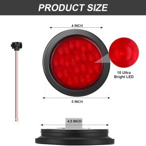 12 Pcs 4 Inch Round LED Trailer Tail Lights Trucks Lights 12 LED Stop Tail Lights Waterproof Brake Stop Turn Marker Lights Sealed Flush Mount for Trucks RV Boat (Red)