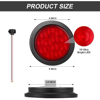 12 Pcs 4 Inch Round LED Trailer Tail Lights Trucks Lights 12 LED Stop Tail Lights Waterproof Brake Stop Turn Marker Lights Sealed Flush Mount for Trucks RV Boat (Red)