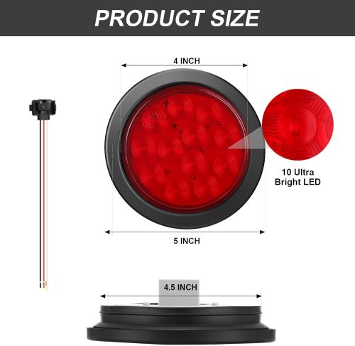 12 Pcs 4 Inch Round LED Trailer Tail Lights Trucks Lights 12 LED Stop Tail Lights Waterproof Brake Stop Turn Marker Lights Sealed Flush Mount for Trucks RV Boat (Red)