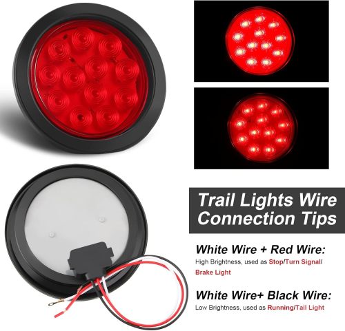 12 Pcs 4 Inch Round LED Trailer Tail Lights Trucks Lights 12 LED Stop Tail Lights Waterproof Brake Stop Turn Marker Lights Sealed Flush Mount for Trucks RV Boat (Red)