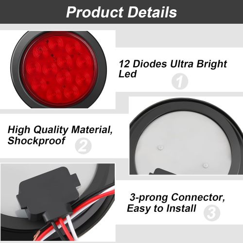 12 Pcs 4 Inch Round LED Trailer Tail Lights Trucks Lights 12 LED Stop Tail Lights Waterproof Brake Stop Turn Marker Lights Sealed Flush Mount for Trucks RV Boat (Red)