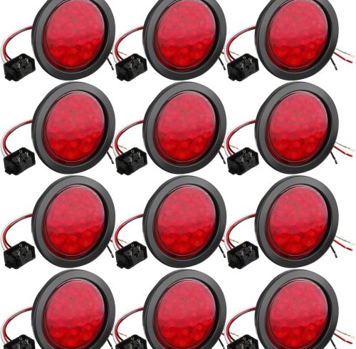 12 Pcs 4 Inch Round LED Trailer Tail Lights Trucks Lights 12 LED Stop Tail Lights Waterproof Brake Stop Turn Marker Lights Sealed Flush Mount for Trucks RV Boat (Red)