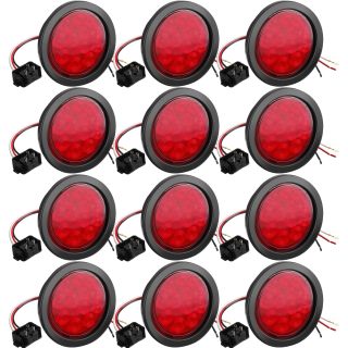 12 Pcs 4 Inch Round LED Trailer Tail Lights Trucks Lights 12 LED Stop Tail Lights Waterproof Brake Stop Turn Marker Lights Sealed Flush Mount for Trucks RV Boat (Red)