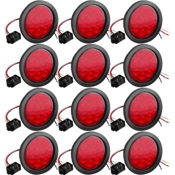 12 Pcs 4 Inch Round LED Trailer Tail Lights Trucks Lights 12 LED Stop Tail Lights Waterproof Brake Stop Turn Marker Lights Sealed Flush Mount for Trucks RV Boat (Red)