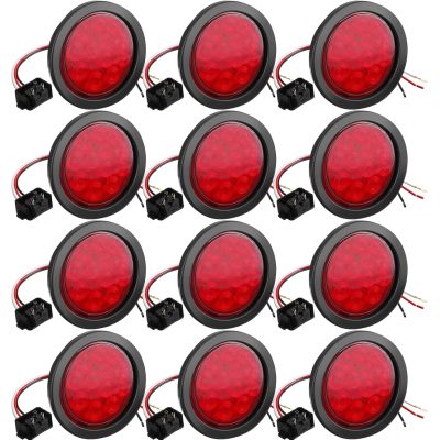 12 Pcs 4 Inch Round LED Trailer Tail Lights Trucks Lights 12 LED Stop Tail Lights Waterproof Brake Stop Turn Marker Lights Sealed Flush Mount for Trucks RV Boat (Red)