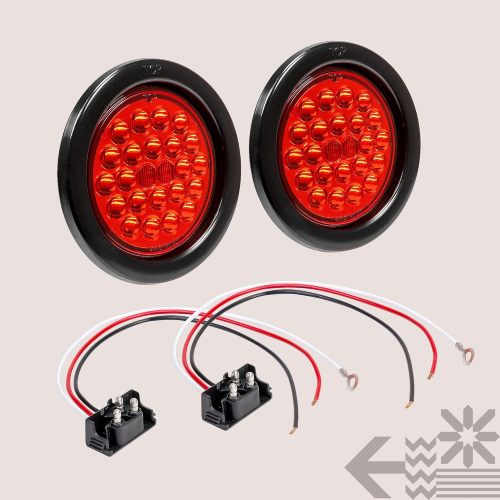 2pc 4" Round Red 24 LED Trailer Tail Lights Turn Stop Brake Trailer Lights for RV Truck