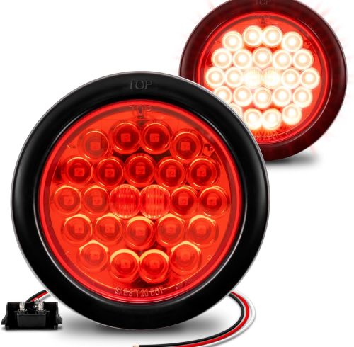 2pc 4" Round Red 24 LED Trailer Tail Lights Turn Stop Brake Trailer Lights for RV Truck