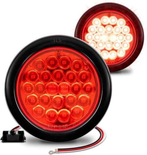 2pc 4" Round Red 24 LED Trailer Tail Lights Turn Stop Brake Trailer Lights for RV Truck