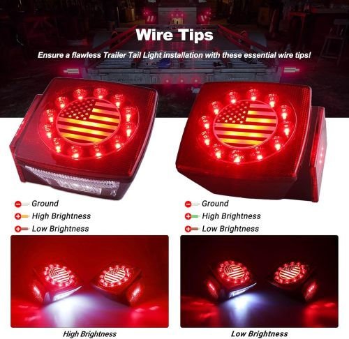 LED Trailer Tail Light Kit American Flag Designed 10 inch 3rd Brake Lights Aluminum Alloy Base Stop Turn Tail Lights for Under 80 inch Trailer Boat Utility Trailer Snowmobile 12V