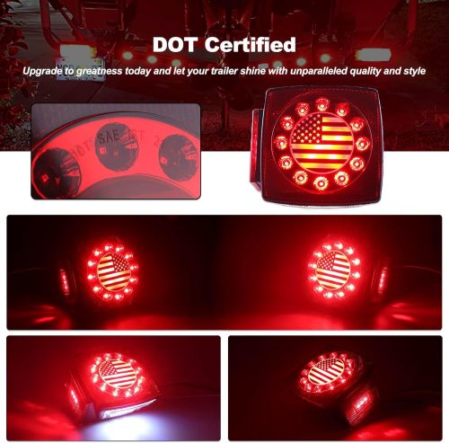 LED Trailer Tail Light Kit American Flag Designed 10 inch 3rd Brake Lights Aluminum Alloy Base Stop Turn Tail Lights for Under 80 inch Trailer Boat Utility Trailer Snowmobile 12V