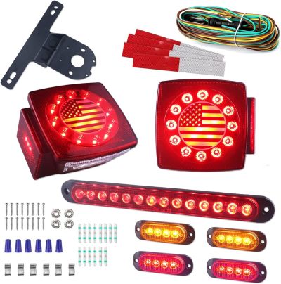 LED Trailer Tail Light Kit American Flag Designed 10 inch 3rd Brake Lights Aluminum Alloy Base Stop Turn Tail Lights for Under 80 inch Trailer Boat Utility Trailer Snowmobile 12V