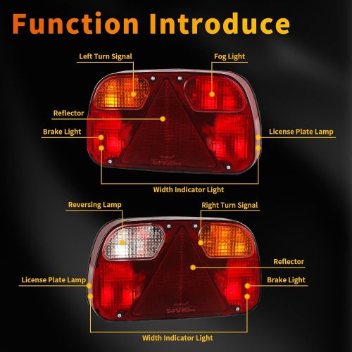 Trailer Tail Lights Kit Truck Rear Lamp Indicator Lighting Wiring Kit with 13 Pin Plug Connected with 2pcs 5.5m Long 5 Core Cable Suitable for Trailer Lorry Caravan or Truck