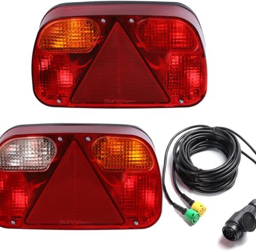 Trailer Tail Lights Kit Truck Rear Lamp Indicator Lighting Wiring Kit with 13 Pin Plug Connected with 2pcs 5.5m Long 5 Core Cable Suitable for Trailer Lorry Caravan or Truck