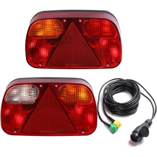 Trailer Tail Lights Kit Truck Rear Lamp Indicator Lighting Wiring Kit with 13 Pin Plug Connected with 2pcs 5.5m Long 5 Core Cable Suitable for Trailer Lorry Caravan or Truck