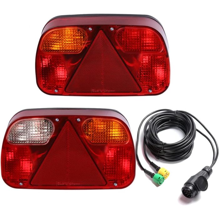 Trailer Tail Lights Kit Truck Rear Lamp Indicator Lighting Wiring Kit with 13 Pin Plug Connected with 2pcs 5.5m Long 5 Core Cable Suitable for Trailer Lorry Caravan or Truck