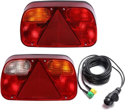 Trailer Tail Lights Kit Truck Rear Lamp Indicator Lighting Wiring Kit with 13 Pin Plug Connected with 2pcs 5.5m Long 5 Core Cable Suitable for Trailer Lorry Caravan or Truck