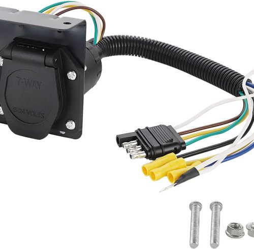 Multi-Tow 4-Way Flat to 7-Way RV Blade and 4-Way Flat Female End Trailer Wiring Adapter Connector Kit, 4 Pin Vehicle-Side Trailer Light Plug to Dual-output 7 Blade & 4 Flat with Mounting Bracket