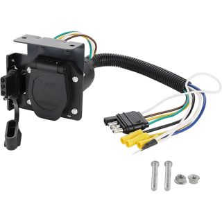 Multi-Tow 4-Way Flat to 7-Way RV Blade and 4-Way Flat Female End Trailer Wiring Adapter Connector Kit, 4 Pin Vehicle-Side Trailer Light Plug to Dual-output 7 Blade & 4 Flat with Mounting Bracket