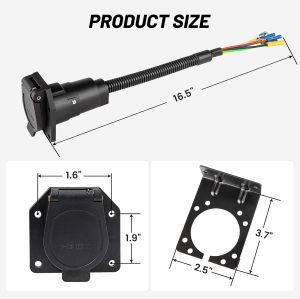 7 Way RV Trailer Light Connector Socket 7 Pin Wire Electrical Trailer Adapter Quick Converter with Mounting Bracket, Truck End Quick-Install 7 Prong Universal Pigtail Wiring Harness Vehicle Side