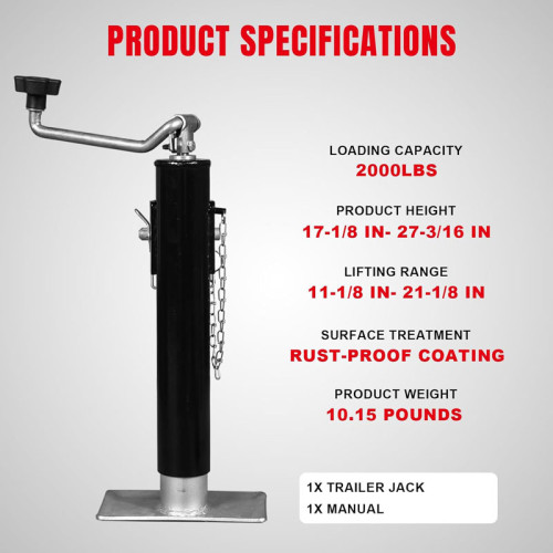 AtliFix ATJW-1010 2000 LBs Capacity Weld on Pipe Mount Swivel Trailer Jack