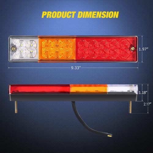 2PCS Trailer Tail Light Bar 20LED Brake Running Turn Signals Reverse Light Tail Lights IP65 Waterproof for 10-30V Truck Trailer Caravan Van RV UTV Camper Boat