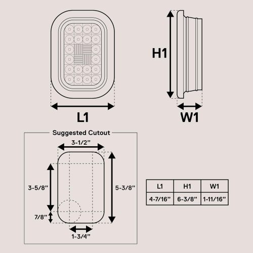 5x3 3x5 Inch Rectangle LED Trailer Tail Light Kit [DOT FMVSS 108] [SAE I6 P P2] [Grommets/Plugs] [Submersible] [Stop Turn Tail Park] [24 LED] Brake Lamp for Tow Truck 80" Wide Trailer