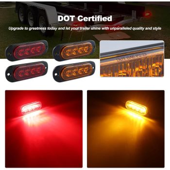 LED Trailer Lights Kit Front Rear Side Marker Clearance Indicators Light Lamp, 10Pack Amber + 10Pack Red DC12-24V 2.5