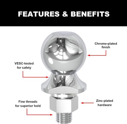 2" Diameter Trailer Hitch Ball: 3 Ton (6,000 lb) Capacity , Gray