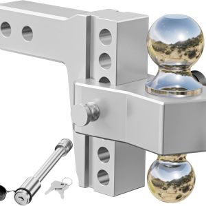 Adjustable Trailer Hitch, Fits 2-Inch Receiver, 6-Inch Drop/Rise Aluminum Drop Hitch,12,500 LBS GTW-Tow Hitch for Heavy Duty Truck with Double Stainless Steel Locks, Silver