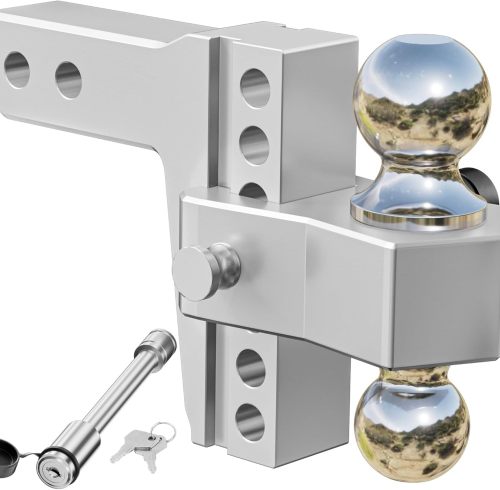 Adjustable Trailer Hitch, Fits 2-Inch Receiver, 6-Inch Drop/Rise Aluminum Drop Hitch,12,500 LBS GTW-Tow Hitch for Heavy Duty Truck with Double Stainless Steel Locks, Silver