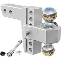 Adjustable Trailer Hitch, Fits 2-Inch Receiver, 6-Inch Drop/Rise Aluminum Drop Hitch,12,500 LBS GTW-Tow Hitch for Heavy Duty Truck with Double Stainless Steel Locks, Silver