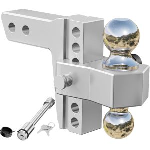 Adjustable Trailer Hitch, Fits 2-Inch Receiver, 6-Inch Drop/Rise Aluminum Drop Hitch,12,500 LBS GTW-Tow Hitch for Heavy Duty Truck with Double Stainless Steel Locks, Silver